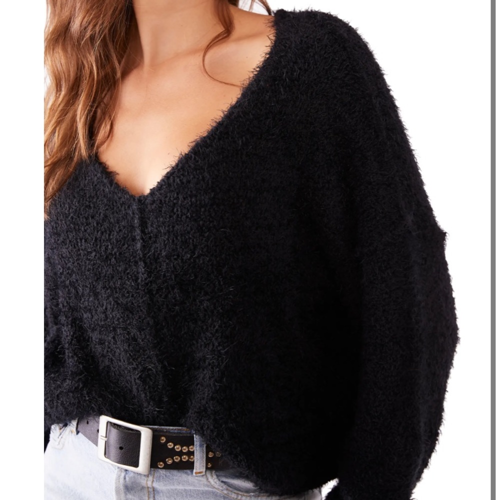 Free People Black Icing V-Neck Sweater